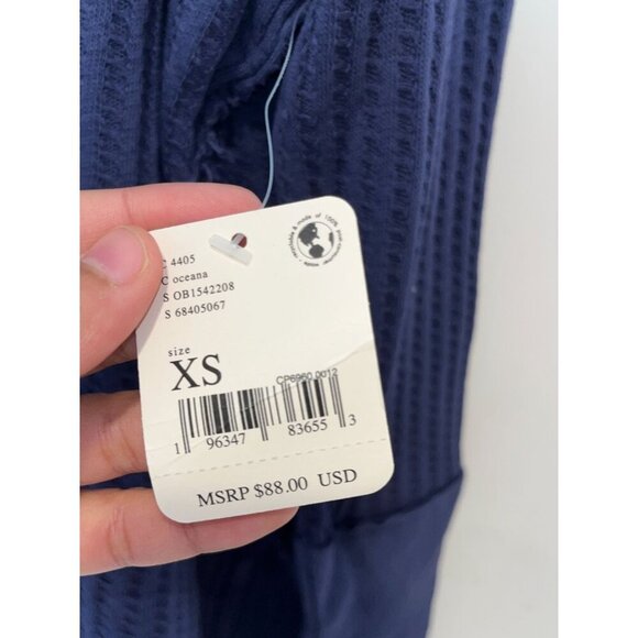 NWT Free People Raymond Thermal Waffle Knit Oversized Pullover Size XS  Blue Blu - Picture 8 of 11
